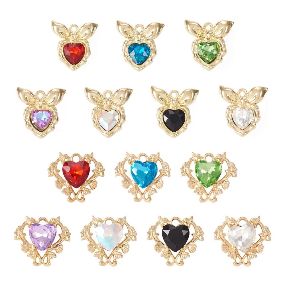 1488 Heart Rhinestone Charms Pendants 28Pcs Crystal Heart Necklace Pendants